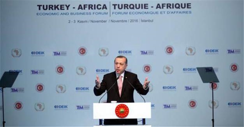 Turkish President Recep Tayyip Erdoğan speaks at the meeting. Photo Credit DHA