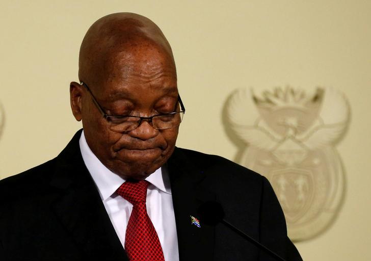 Jacob Zuma durante il discorso nel quale ha annunciato le sue dimissioni da presidente del Sudafrica. Reuters