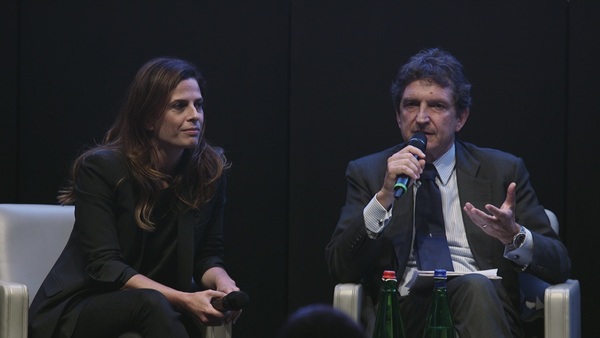 Francesca Bria, chief technology and digital innovation officer for the Barcelona City Council with Eastwest editor Giuseppe Scognamiglio on stage at the Eastwest Forum which took place in Rome on 5 October.