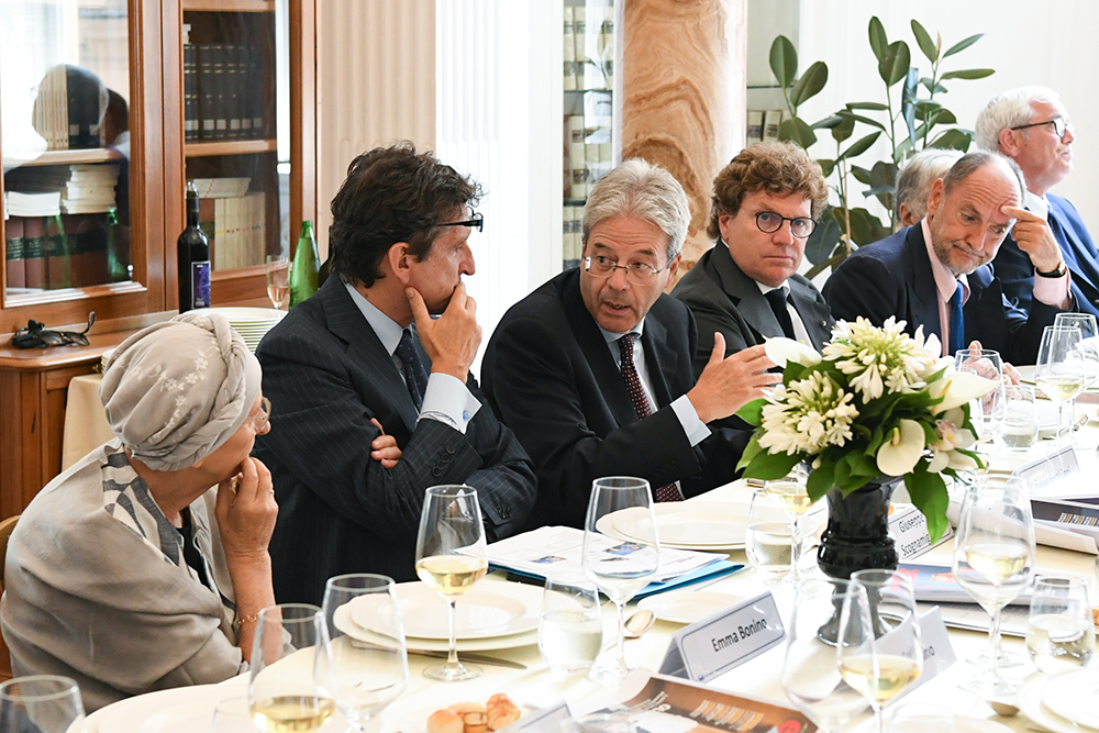 Emma Bonino, Giuseppe Scognamiglio, Paolo Gentiloni during the bimonthly meeting of the Eastwest Scientific Committee in Rome on July 12, 2019. Image by Pier Paolo Carletti